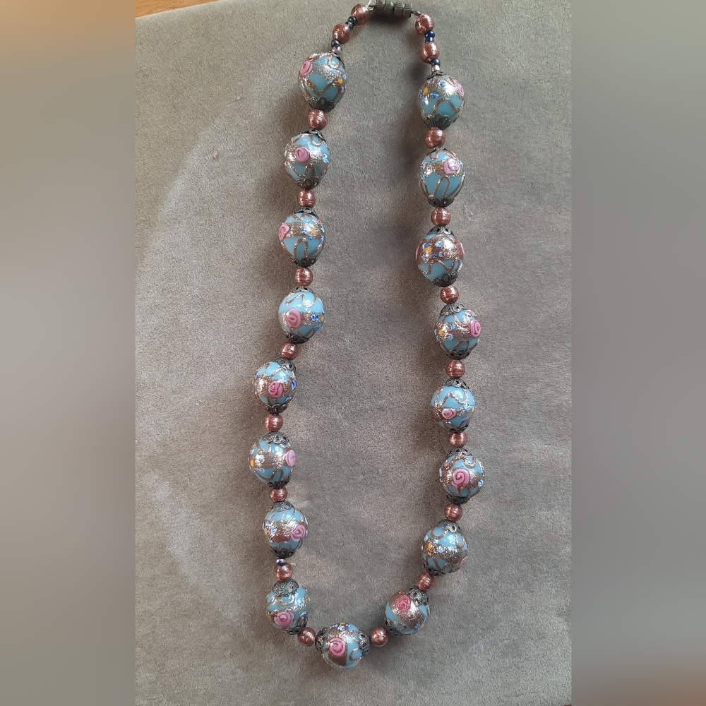 Antique Venetian Wedding Cake Murano Glass Beaded Necklace
